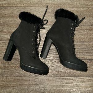 DKNY Darcy Lace Up Boots Silk Goat Black